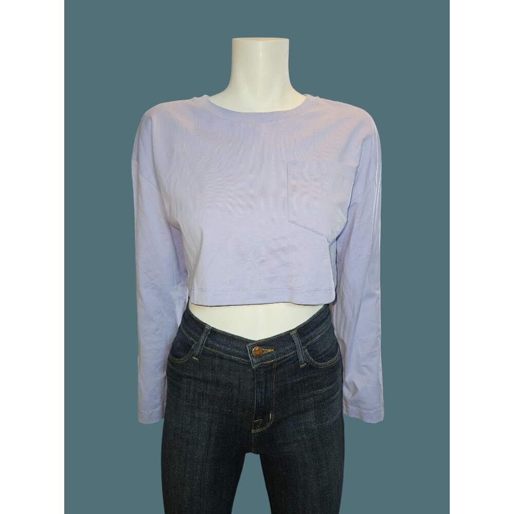 Zara Crop Purple Long Sleeve One Pocket Top Women Small Cotton
